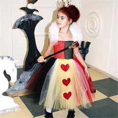 JazzHer Halloween Awakecrm Queen Of Hearts Kids Cosplay Costume Halloween Girls Costume Tutu Dress Children Fancy Dress Up Clothes Girl Long Dress Evening