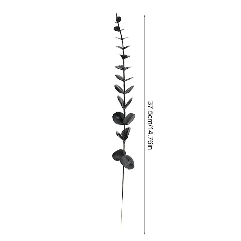 JazzHer 10/20Pcs Halloween Black Artificial Eucalyptus Branch Stems Faux Real Touch Flowers Leaves Plant Wedding Party Home Decoration