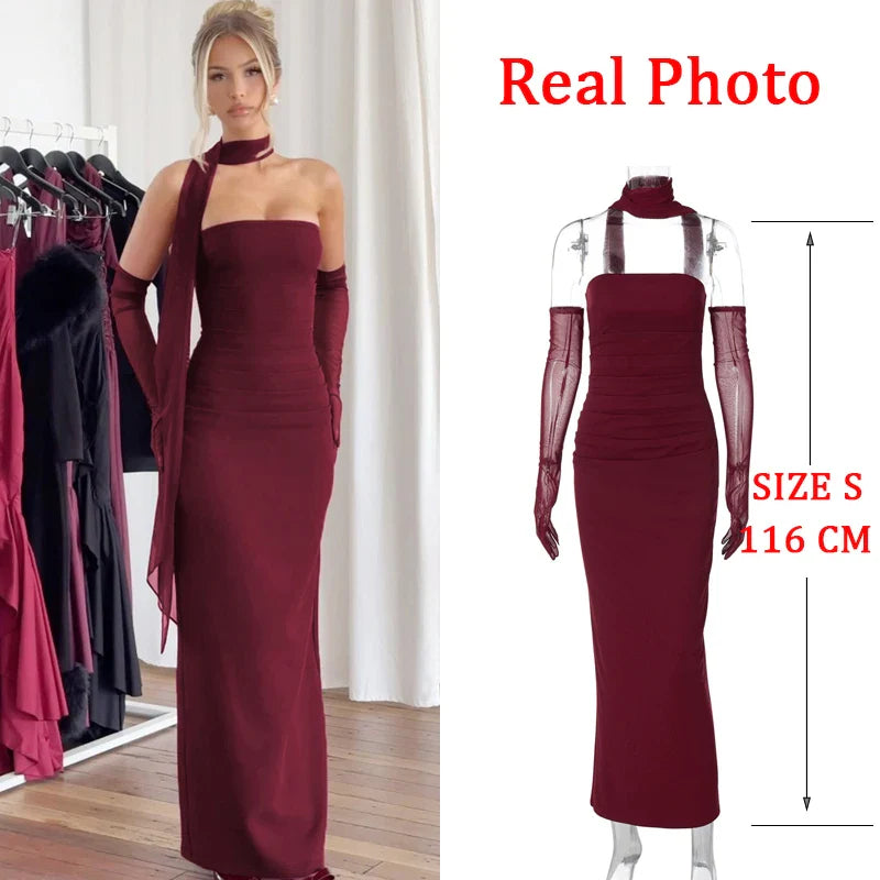 JazzHer Mesh Long Sleevelet Elegant Evening Party Dress Women Pleated Backless Sexy Dress Long Bodycon Autumn Dress Vestidos