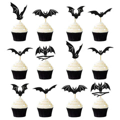 JazzHer 12/24Pcs Halloween Bat Cupcake Toppers Mixed Black Bat Cupcake Pick Flags Kids Halloween Birthday Party Cake Decoration Supplies