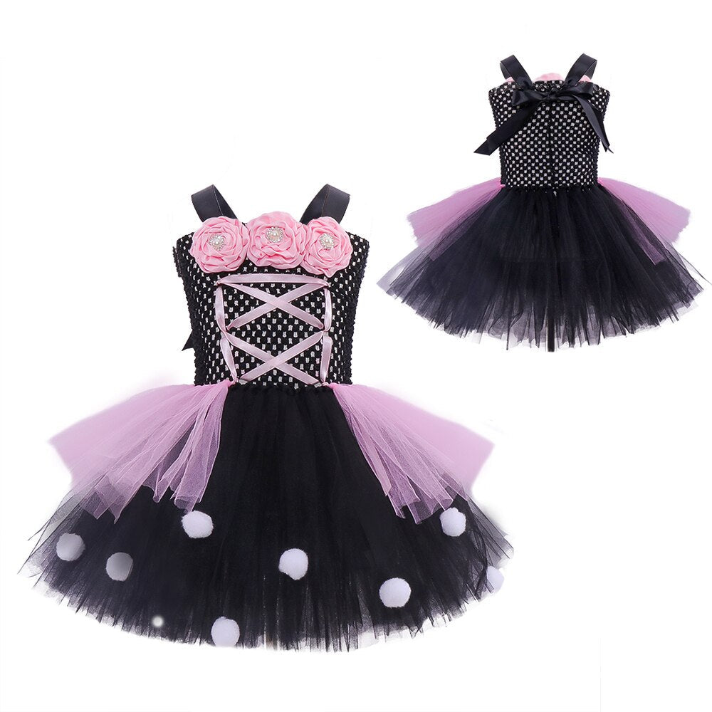 JazzHer Halloween Awakecrm Pink Flower Wizard Witch Halloween Costume Tutu Dress Girls Tulle Dress Kids Clothes Party Dresses Little Witch Cosplay Costume