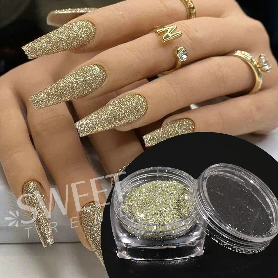 JazzHer 6pcs Champagne Brown Sand Nail Mirror Glitter Sequins Reflective Sparkle Paillette Luxury New Year Gold Manicure Spangles LYF6-2