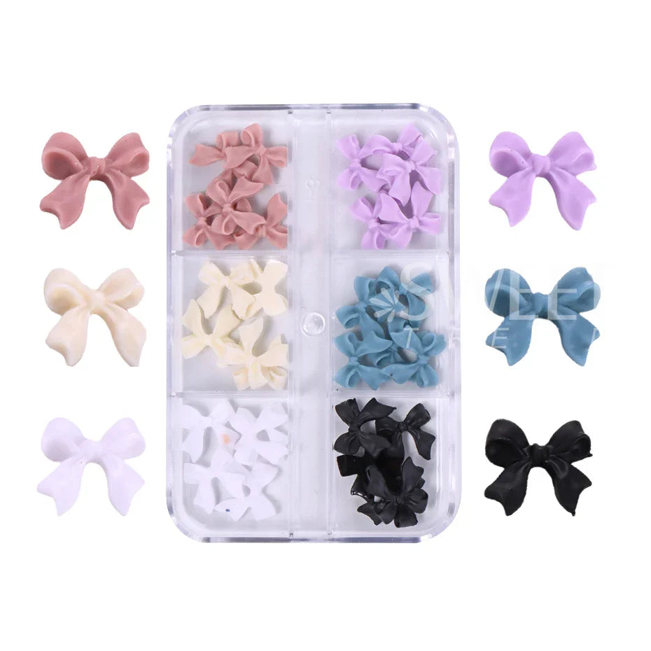 JazzHer 1Box White/Black Resin Flatback Bow Nail Art Charms Parts Cute Bowknot Nail Supplies Decorations for Korean DIY Manicure Design