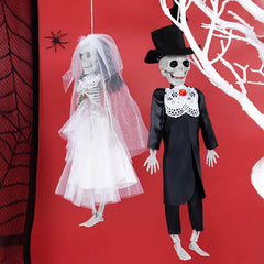 JazzHer Halloween Skeleton Hanging Ornaments Bride And Groom Skull Bone Halloween Party Decorations for Home Haunted House Horror Props