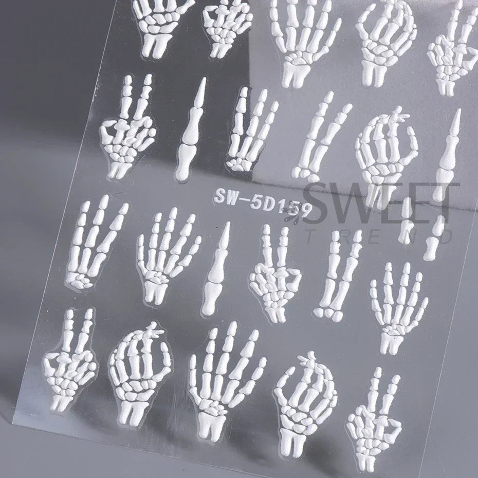 JazzHer 5D Relief Skeleton Hand Halloween Nail Art Stickers Devil's Eye Slider Decal DIY Manicure Decoration Tips Nail Accessories Tools