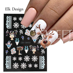 JazzHer 5D Cute Cartoon Christmas Stickers For Manicure Engraved Elk Bear Snowflakes Adhesive Sliders Nail Embossed Decal Decor LYSW5D09