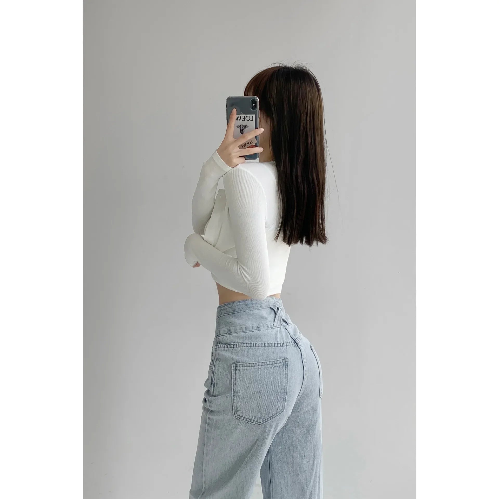 JazzHer Washed Jeans Wide Leg Pants Women High Waist Pockets Button Basics Solid Full Length Denims Casual Vintage Straight Trousers