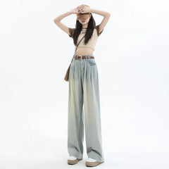 JazzHer Women Vintage Jeans High Waist Loose Basics Denims Wide Leg Pants Zipper Fly Causal Denim Full Length Female Straight Trousers