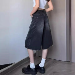 JazzHer Bleached Women Jean Calf Length Denim Washed Pants Pockets Loose Fit Distressed Jeans Streetwear Vintage High Waist 2024