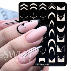 JazzHer French Stamping Nail Art Template Geometry Textured Flowers Image Printing Mold Stainless Steel Manicure Stencil Tools LYSW01-07