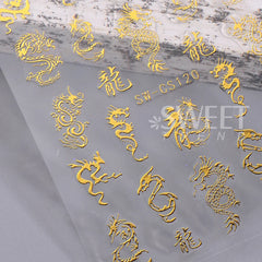 JazzHer 3D Bronzing Laser Silver Dragon Nail Sticker Gold Letter Dragon Design Holographic New Year DIY Manicure Decals Nail Decorations