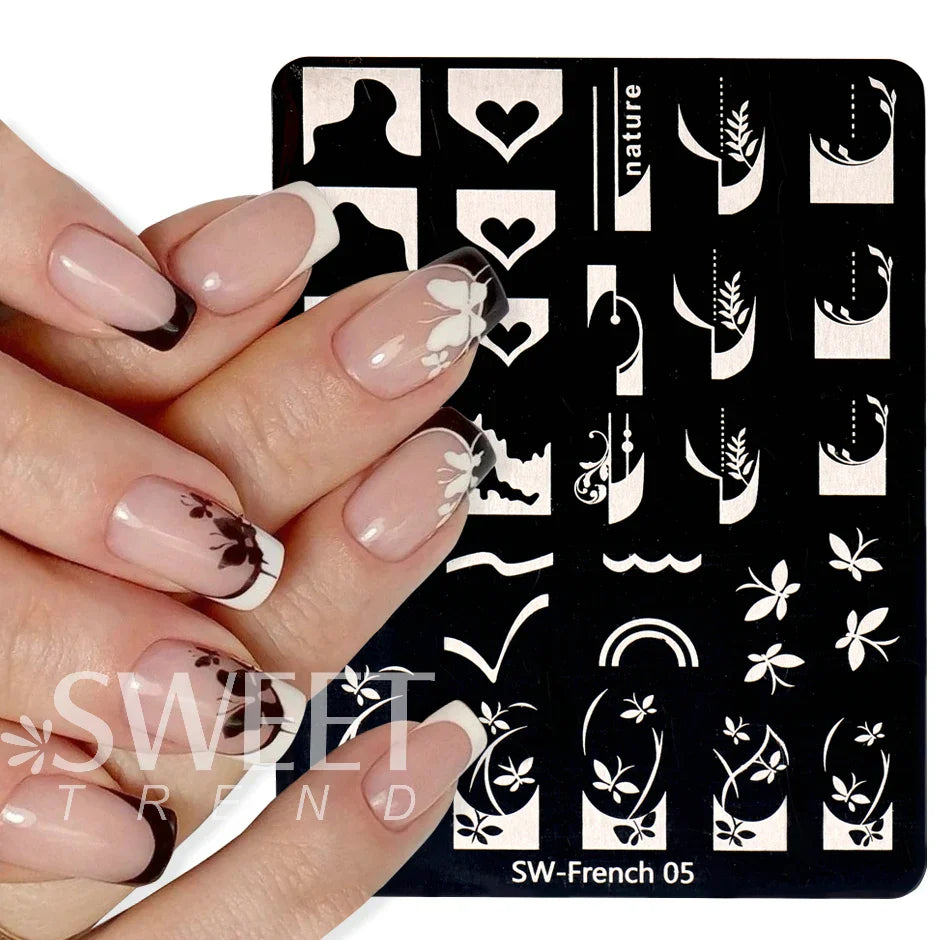 JazzHer French Stamping Nail Art Template Geometry Textured Flowers Image Printing Mold Stainless Steel Manicure Stencil Tools LYSW01-07