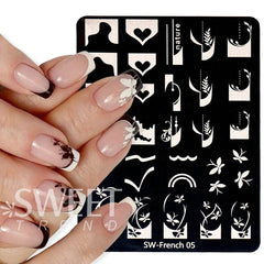 JazzHer French Stamping Nail Art Template Geometry Textured Flowers Image Printing Mold Stainless Steel Manicure Stencil Tools LYSW01-07