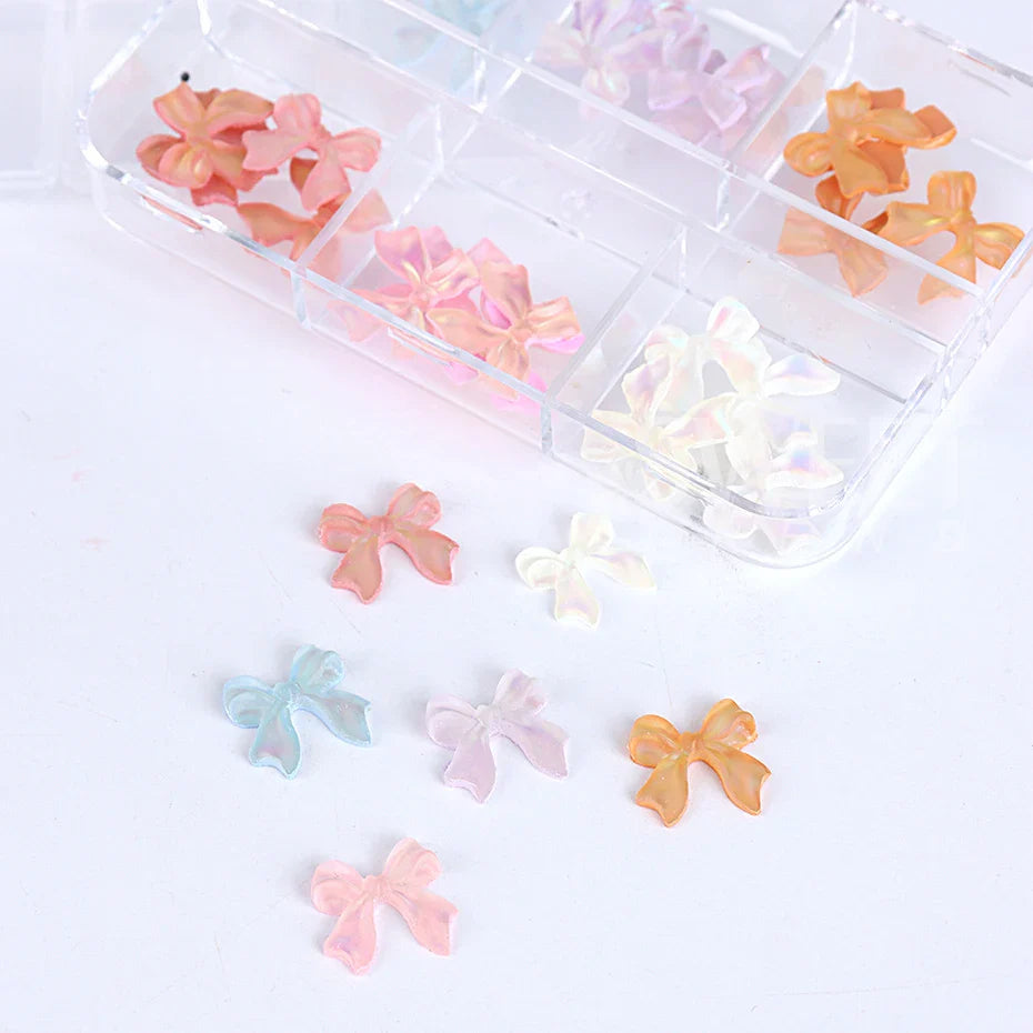 JazzHer 6 Grids Ribbon Bow Nails Decoration Parts 3D Acrylic Gems Stone DIY Holographic Rhinestones Luxury Jewelry Accessories Charms