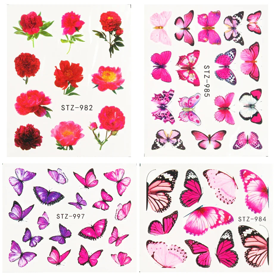 JazzHer 3D Butterfly Design Nail Watercolor Decals Adhesive Transfer Slider Spring Summer Manicure Stickers Decor 4Pcs/Set LYSTZ984-1017