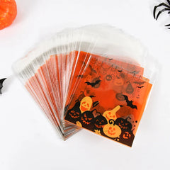 JazzHer 100pcs Halloween Candy Bag Ghost Pumpkin Plastic Cookie Gift Packaging Bags Happy Halloween Party Decoration Kids Trick or Treat