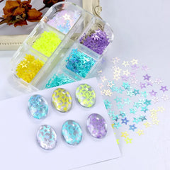 JazzHer 6 Grids Mixed 3D Star Design Nail Glitters Holographic Glitter Sequins DIY Nail Art Decoration Paillette Flakes Slices Manicure