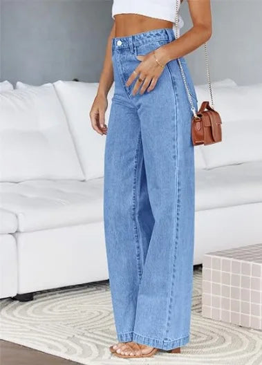 JazzHer Bleached Washed Straight Pants Women Denim Ankle Length Jeans Zipper Fly High Waist Jean Pocket Loose 2024 Summer Basics