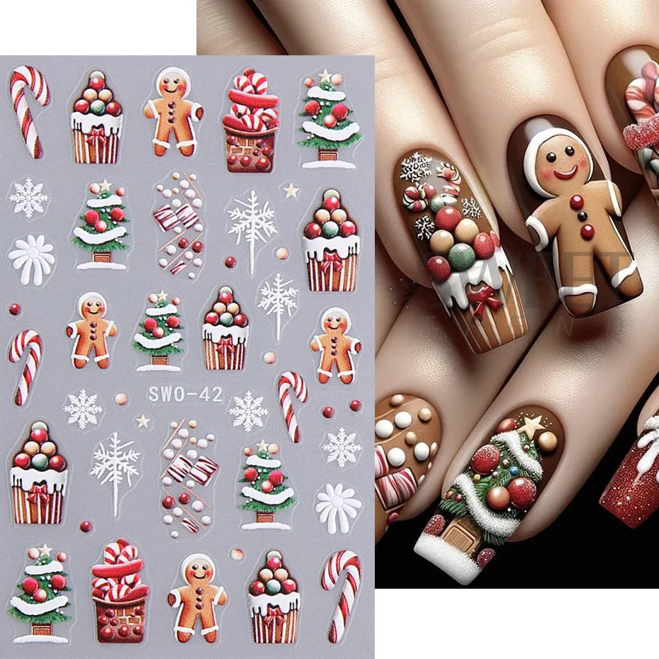 JazzHer Christmas Cartoon Nail Stickers Santa Claus Snowman Gloves Self Adhesive Sliders Nail Decals Snowflake Manicure Art  Decoration