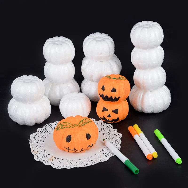 JazzHer 10Pcs White Foam Pumpkin Models Polystyrene Styrofoam Artificial Pumpkin DIY Handmade Craft Kids Gift Halloween Decoration Props