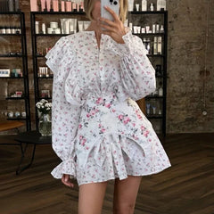 Black Friday JazzHer Fashion Print Lace Up Mini Dress For Women Removable Girdle Autumn Long Sleeves Slim Evening Dresses Flare Sleeve Female