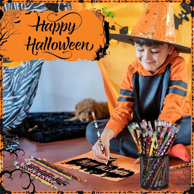 JazzHer 24Pcs Halloween Theme Pencils Kids Halloween Party Favors Trick or Treat Gifts Pumpkin Ghost Wooden Pencil Birthday Stationery