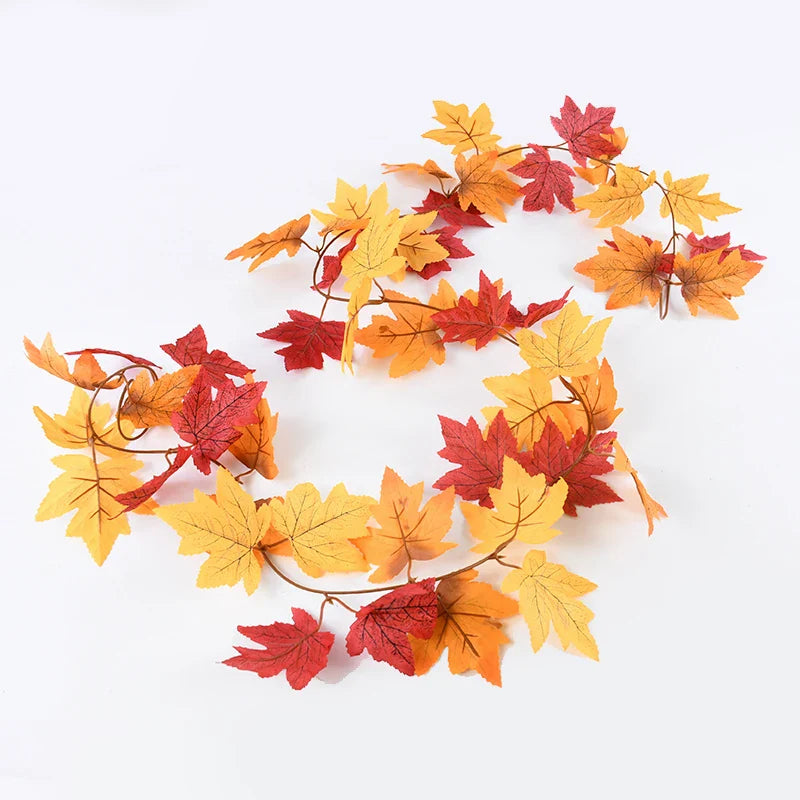 JazzHer 2M Artificial Maple Leaf Garland Silk Fall Leaves Autumn Rattan Hanging Vine for Thanksgiving Halloween Xmas Home Decoration