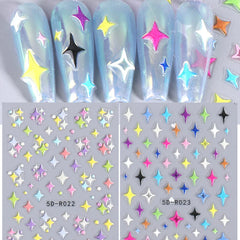 JazzHer 5D Relief Cute Y2K Star Nail Art Stickers Decals Stars Love Heart  Abstract Lines  Adhesive Letter Wraps DIY Manicure Decoration