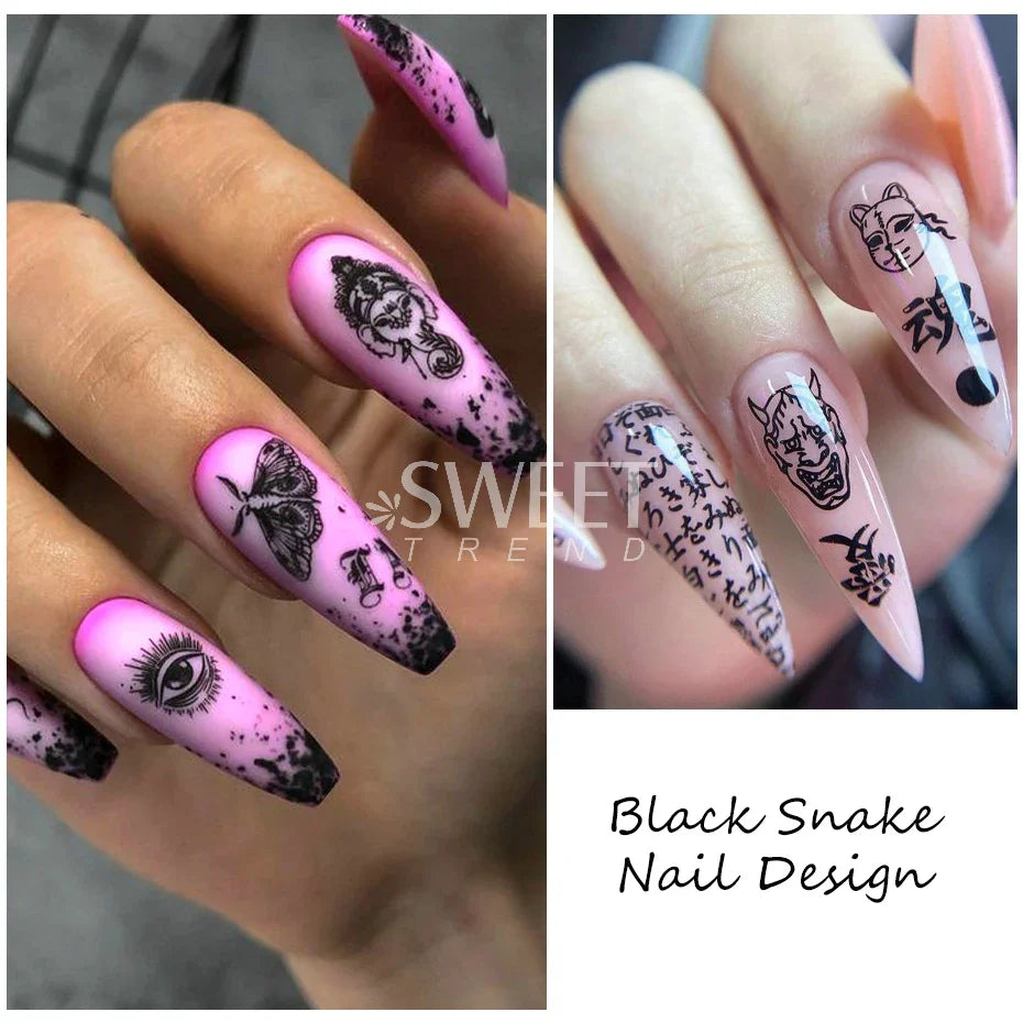 JazzHer Halloween Series Snake Nails Stamping Plate Scratches Blood Eye Skull Pattern Template Holiday Charm Mold Manicure Stencil Tools