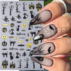 JazzHer 3D Halloween Nail Art Stickers Ghost Pumpkin Spider Web Sliders Scorpion Bat Dripping Blood DIY Winter Nail Decals  Decoration