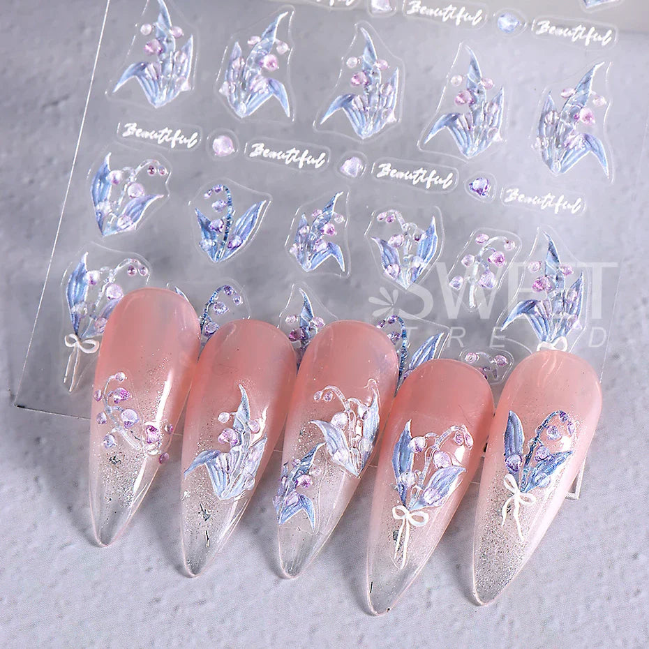 JazzHer 5D Nail Sticker Jelly Lily Flower Nail Art Decals Decorations Acrylic Adhesive Gel Sliders Stickers Summer Manicure Accessories