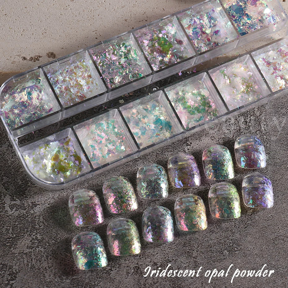 JazzHer Aurora Nail Art Glitter Opal Powder Iridescent Mermaid Sequins Irregular Flake Sparkle Acrylic Gel Polish Nail Decorations LYJDP