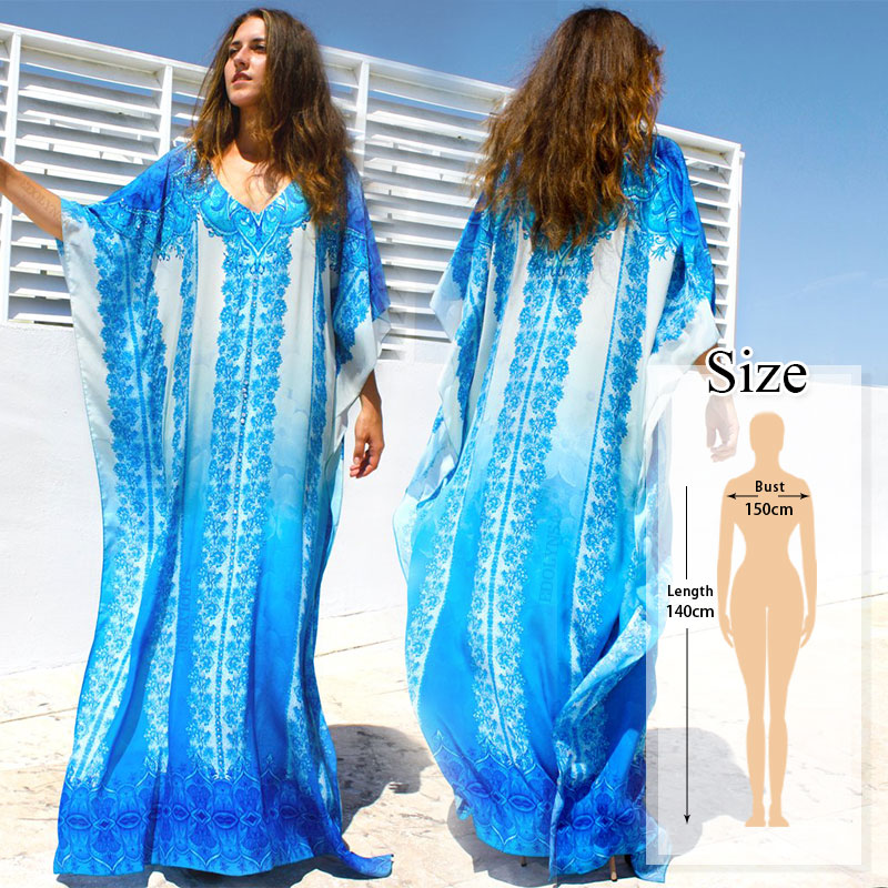 JazzHer Blue Kaftan Beach Cotton Cover Up 2024 Summer Women Beachwear Cotton Tunic Oversize Bikini Cover-Ups Robe De Plage Sarong Q774