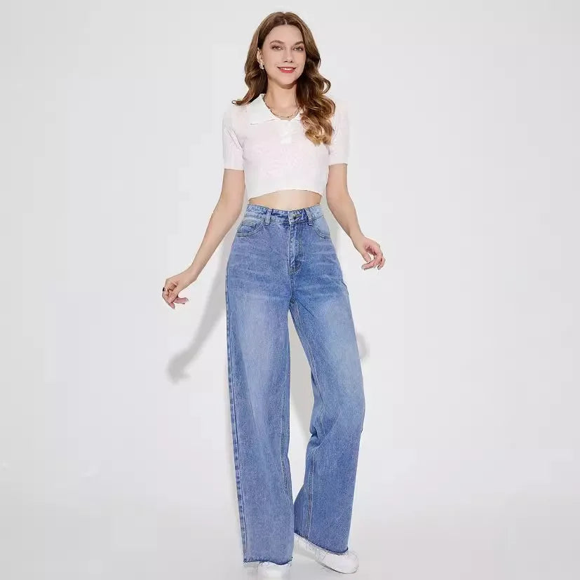 JazzHer Women Jean Ankle Length Pants Denim Washed High Waist Ripped Jeans Loose Fit Basics Zipper Fly Vintage Pockets Autumn 2024