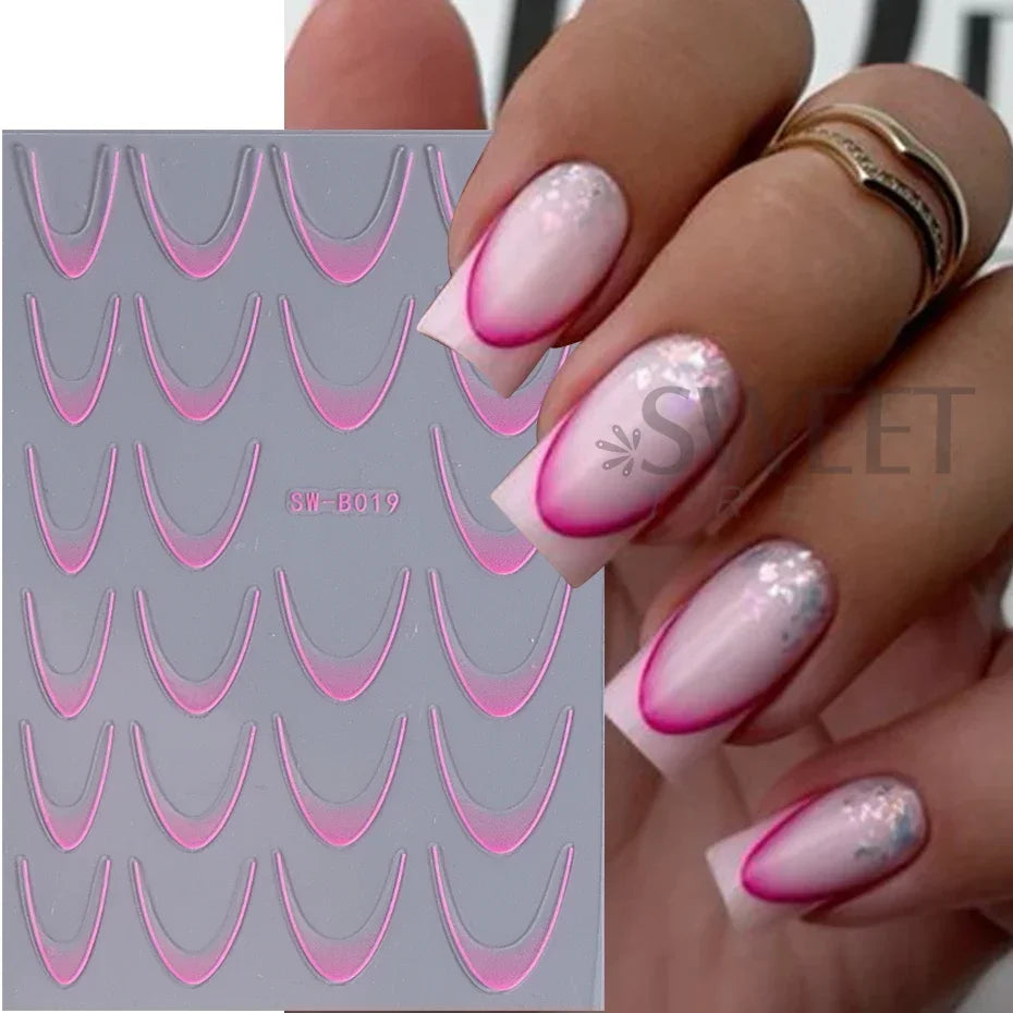 JazzHer Gradient Color Line Design French Nail Art Stickers 3D Simple Line Self-adhesive Sliders DIY Manicure Decoration Stencil Tools