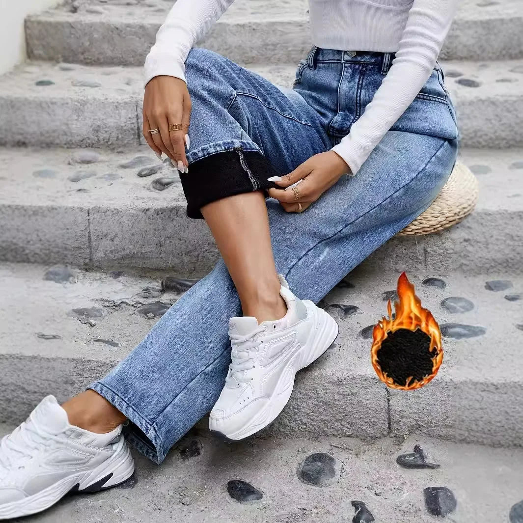 JazzHer Jean Ankle Length Straight Pants Women Denim Washed High Waist Jeans Distressed Solid Pockets Streetwear Loose Fit Pockets