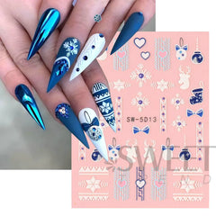 JazzHer 5D Winter Nails Embossed Stickers Santa Sweater Snowflakes Decals Christmas New Year Acrylic Textured Sliders Manicure LYSW-5D12