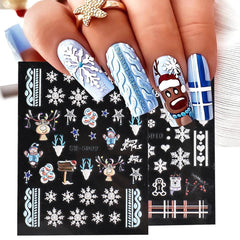 JazzHer 5D Cute Cartoon Christmas Stickers For Manicure Engraved Elk Bear Snowflakes Adhesive Sliders Nail Embossed Decal Decor LYSW5D09