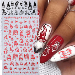 JazzHer 3D Christmas Nail Art Stickers Red Snowflake Elk Self Adhesive Santa Claus DIY Winter Decal Sliders New Year Manicure Decoration