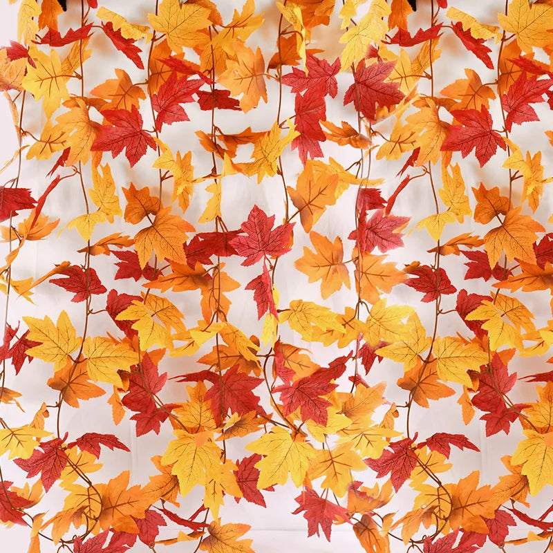 JazzHer 2M Artificial Maple Leaf Garland Silk Fall Leaves Autumn Rattan Hanging Vine for Thanksgiving Halloween Xmas Home Decoration