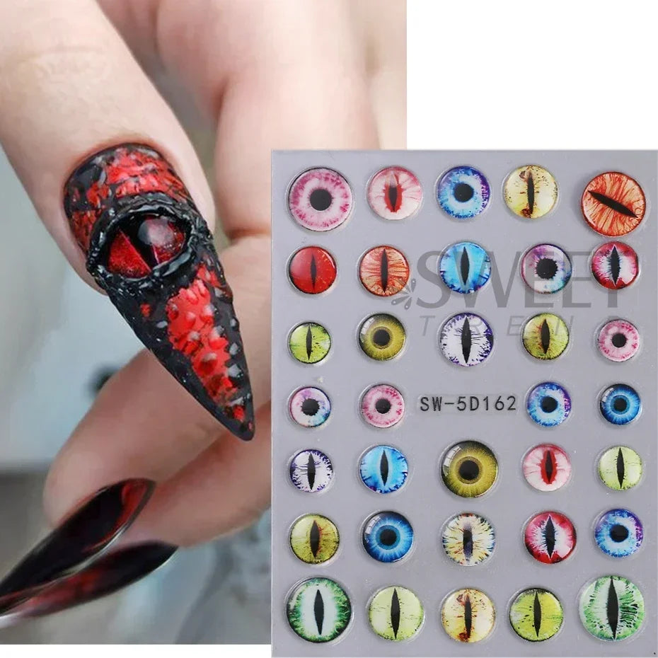 JazzHer 5D Relief Skeleton Hand Halloween Nail Art Stickers Devil's Eye Slider Decal DIY Manicure Decoration Tips Nail Accessories Tools