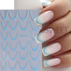 JazzHer Gradient Color Line Design French Nail Art Stickers 3D Simple Line Self-adhesive Sliders DIY Manicure Decoration Stencil Tools