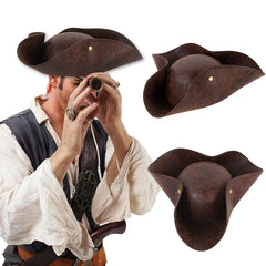 JazzHer Faux Leather Pirate Hat Jack Captain Cosplay Men Women Costume Accessories Halloween Masquerade Party Decoration Adult Kids Hat