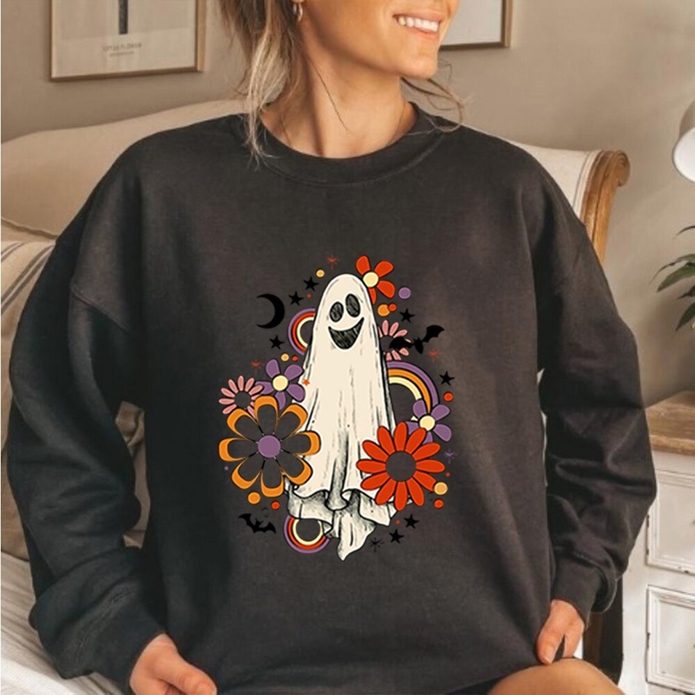 JazzHer Halloween Awakecrm Vintage Halloween Sweatshirt Flower Ghost Halloween Sweatshirt Spooky Halloween Mom Pullover Pumpkin Halloween Sweatshirt Hoodie