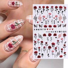 JazzHer 3D Rose Design Nail Art Stickers Sliders For Nails Design Butterfly Flowers Snake Self Adhesive Decals Manicure Wrap Decorations