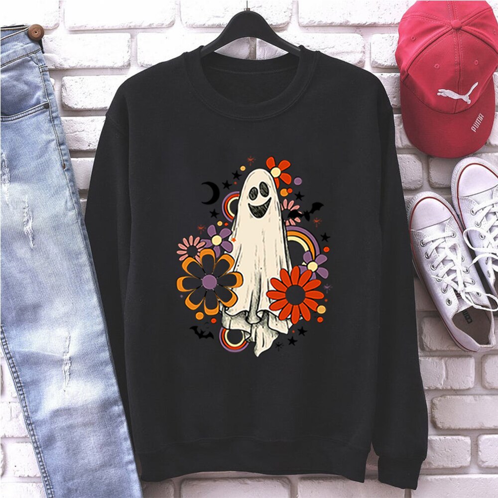 JazzHer Halloween Awakecrm Vintage Halloween Sweatshirt Flower Ghost Halloween Sweatshirt Spooky Halloween Mom Pullover Pumpkin Halloween Sweatshirt Hoodie