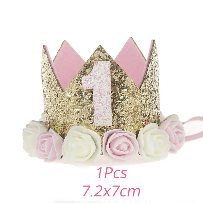 JazzHer Baby Birthday Party Hat Princess Crown Headband 1 Year Birthday Decorations Baby Shower One 1st 2nd 3rd Birthday Party Supplies