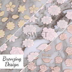 JazzHer Bronzing Elegant Flowers Nail Art Stickers Metallic Silver Line Design Tulip Rose Floral Butterfly Spring Charm Manicure Decals