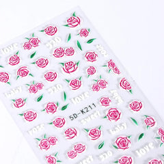 JazzHer 5D Acrylic Flowers Leaf Nail Art Stickers Embossed Love Heart  Nail Slider Decals Valentine's Day.Design Simple Manicure Decor