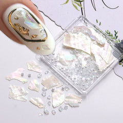 JazzHer Elegant Pearl Abalone Seashell Nail Manicure Decoration Shimmer Aurora Irregular Shell Slice Flake Fragment Mermaid Charm Sequin